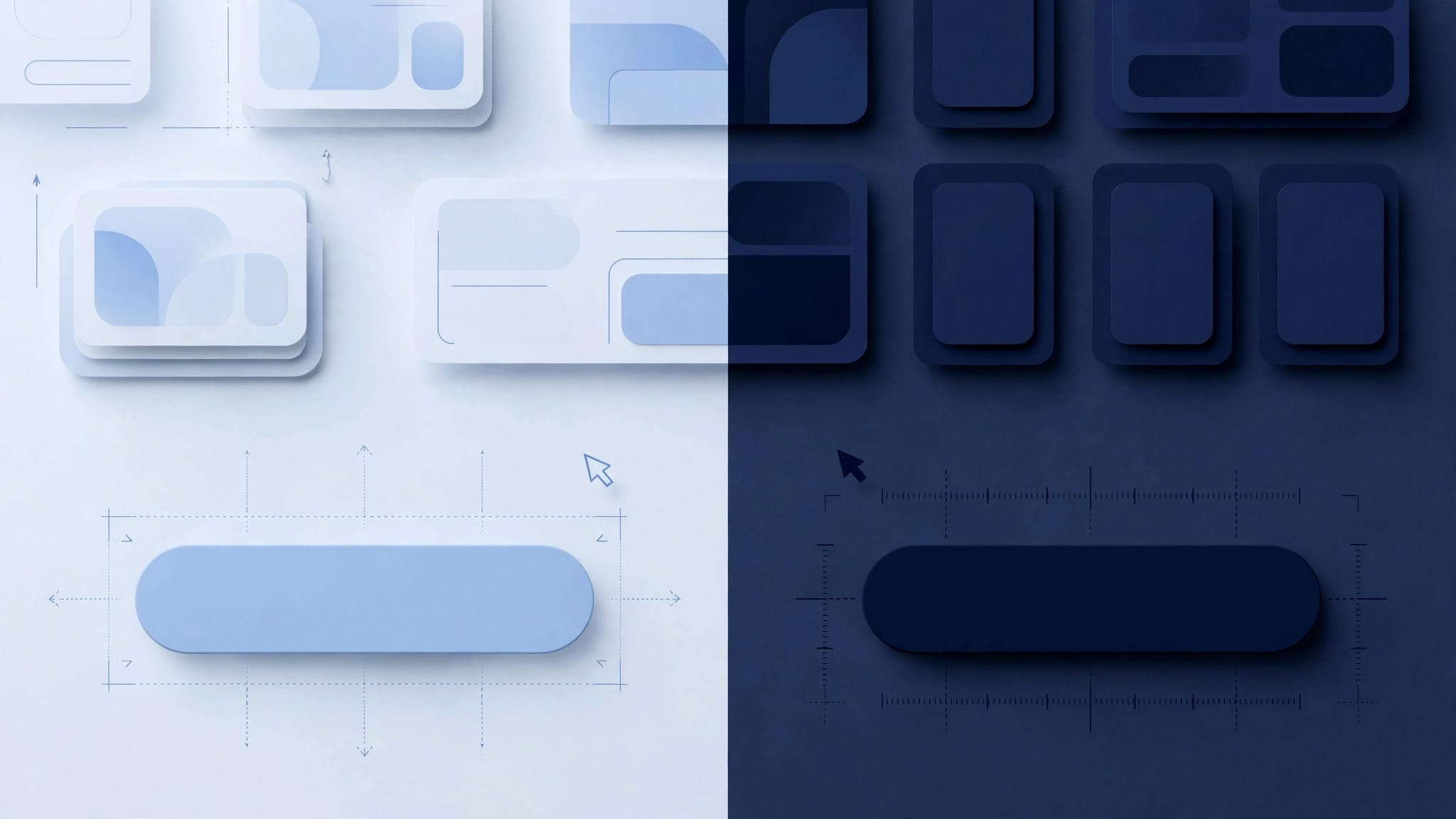 Two rounded call-to-action buttons displayed in contrasting blue interface designs.